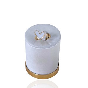 Anel Ajustável Bijuteria Dourado Coração Madrepérola Cravejada