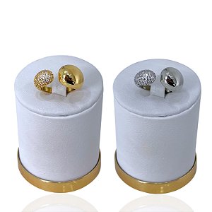 Anel Ajustável Bijuteria Dourado e Prata Duas Pontas Cravejada