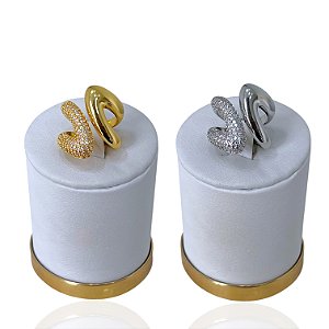 Anel Ajustável Bijuteria Dourado e Prata Duas Pontas V Cravejada