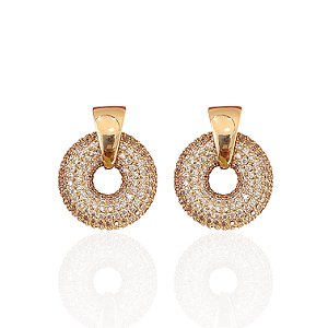 Brinco Folheado Ouro 18k e Prata 925 Mandala Cravejada