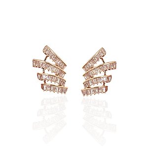 Brinco Folheado Ouro 18k e Prata 925 Tiras Cravejadas