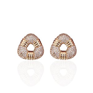 Brinco Folheado Ouro 18k e Prata 925 Triângulo Cravejado