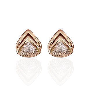 Brinco Folheado Ouro 18k e Prata 925 Triângulo Cravejado