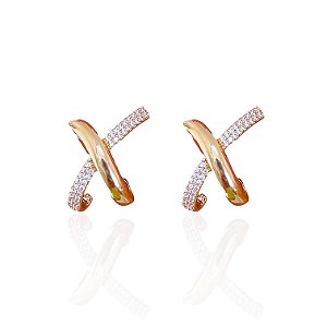 Brinco Folheado Ouro 18k e Prata 925 X Cravejado
