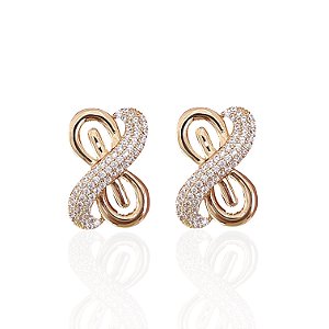 Brinco Folheado Ouro 18k e Prata 925 X Trançado Cravejado
