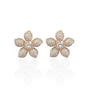 Brinco Folheado Ouro 18k e Prata 925 Flor Cravejado