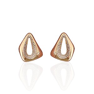 Brinco Folheado Ouro 18k e Prata 925 Orgânico Vazado Cravejado