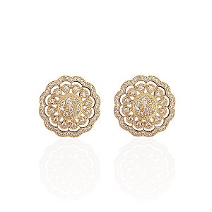 Brinco Folheado Ouro 18k e Prata 925 Mandala Flor Cravejada