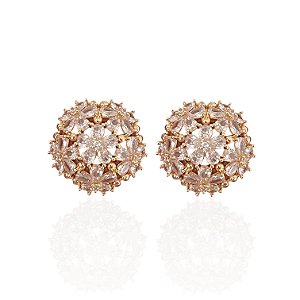 Brinco Folheado Ouro 18k e Prata 925 Mandala Flor Cravejada