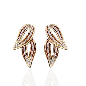 Brinco Folheado Ouro 18k e Prata 925 Folhas Cravejada