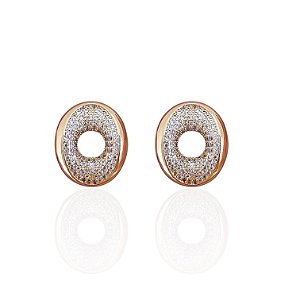 Brinco Folheado Ouro 18k e Prata 925 Oval Cravejado