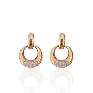 Brinco Folheado Ouro 18k e Prata 925 Redondo Cravejado