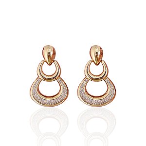 Brinco Folheado Ouro 18k e Prata 925 Redondo Gota Cravejado