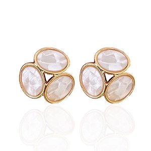 Brinco Folheado Ouro 18k Três Oval Madrepérola