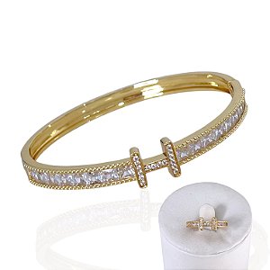 Conjunto Anel e Bracelete Folheado Ouro 18k e Prata 925 Inspired H Cravejado
