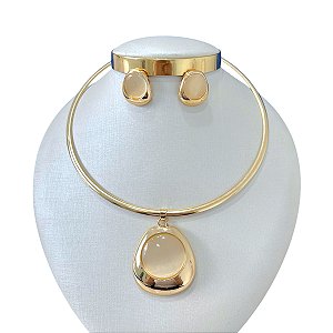 Conjunto Aro Bijuteria Dourado e Prata Redondo Pedraria