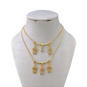 Colar Folheado Ouro 18k e Prata 925 Canga Mãe Filhos Cravejados