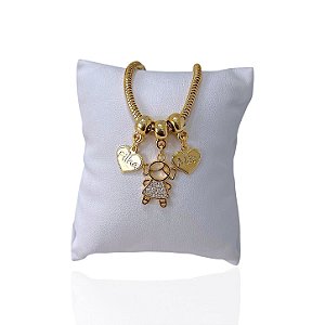 Pulseira Folheada Ouro 18k Malha Coração Filho Cravejado