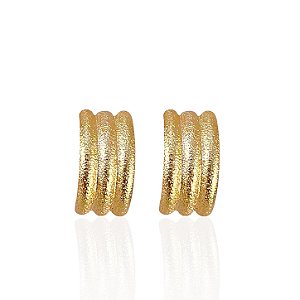 Brinco Folheado Ouro 18k Quadrado Ondas Trabalhado