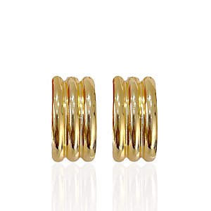 Brinco Folheado Ouro 18k Quadrado Ondas Liso
