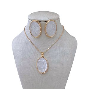 Conjunto Folheado Ouro 18k e Prata 925 Oval Madrepérola