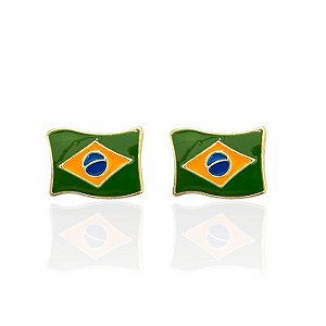 Brinco Folheado Ouro 18k e Prata 925 Bandeira do Brasil