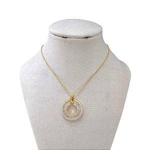 Colar Folheado Ouro 18k e Prata 925 Mandala Cravejada