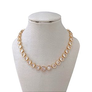 Colar Folheado Ouro 18k e Prata 925 Redondo Cravejado