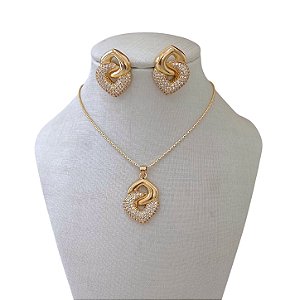 Colar Folheado Ouro 18k e Prata 925 Gota Cravejado
