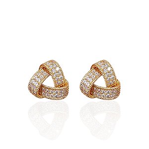 Brinco Folheado Ouro 18k e Prata 925 Nó Trançado Cravejado