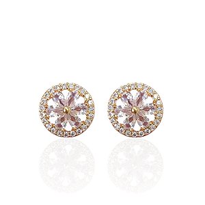 Brinco Folheado Ouro 18k e Prata 925 Mandala Flor Cravejada