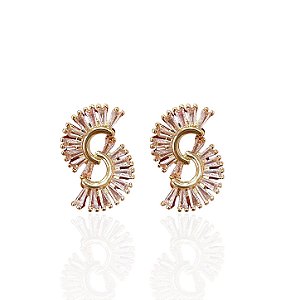 Brinco Folheado Ouro 18k e Prata 925 Leques Cravejado