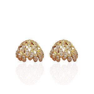 Brinco Folheado Ouro 18k e Prata 925 Folhas Cravejada