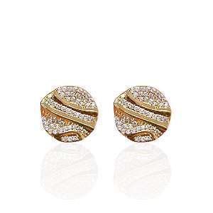 Brinco Folheado Ouro 18k e Prata 925 Redondo Cravejado