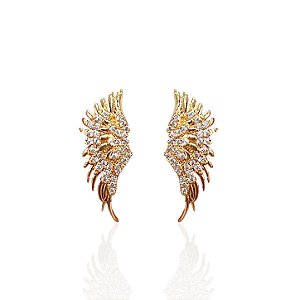 Brinco Folheado Ouro 18k e Prata 925 Asa Cravejada
