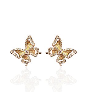 Brinco Folheado Ouro 18k e Prata 925 Borboleta Cravejada
