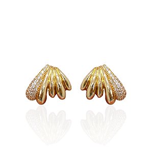 Brinco Folheado Ouro 18k e Prata 925 Garra Cravejada