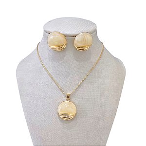 Conjunto Folheado Ouro 18k e Prata 925 Pedraria Redondo
