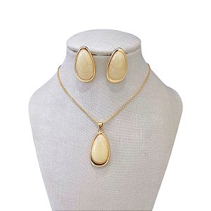 Conjunto Folheado Ouro 18k e Prata 925 Pedraria Gota
