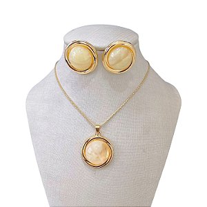 Conjunto Folheado Ouro 18k e Prata 925 Pedraria Redondo