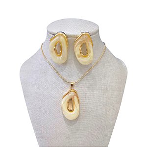 Conjunto Folheado Ouro 18k e Prata 925 Pedraria Orgânico Vazado