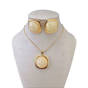 Conjunto Folheado Ouro 18k e Prata 925 Pedraria Quadrado