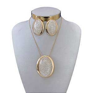 Conjunto Folheado Ouro 18k e Prata 925 Pedraria Oval