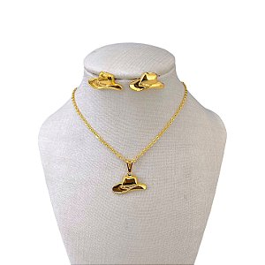 Conjunto Folheado Ouro 18k e Prata 925 Chapéu