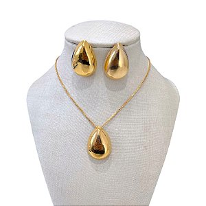 Conjunto Folheado Ouro 18k e Prata 925 Gota Abaulada