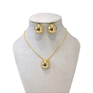 Conjunto Folheado Ouro 18k e Prata 925 Redondo Abaulado