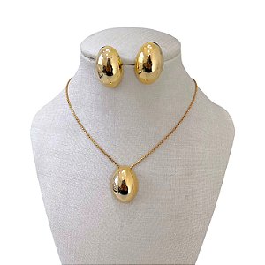 Conjunto Folheado Ouro 18k e Prata 925 Oval Abaulado