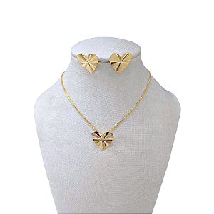 Conjunto Folheado Ouro 18k e Prata 925 Coração Martelado