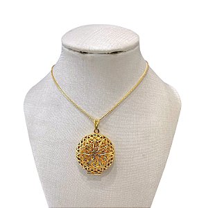Colar Folheado Ouro 18k e Prata 925 Relicário Redondo