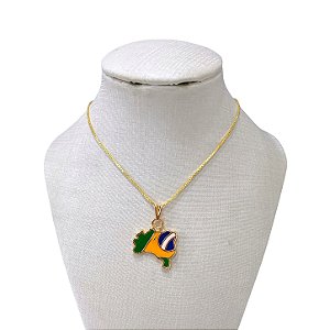 Colar Folheado Ouro 18k Mapa do Brasil
